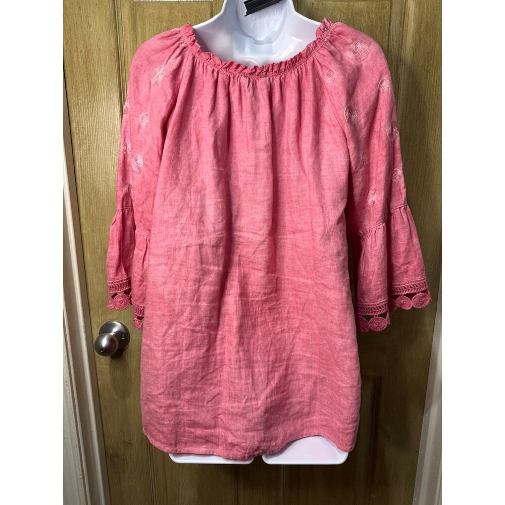 Ali Miles Linen Pink Tunic Top Boho Embroidered Tassels Art To Wear Size Small - Picture 2 of 7